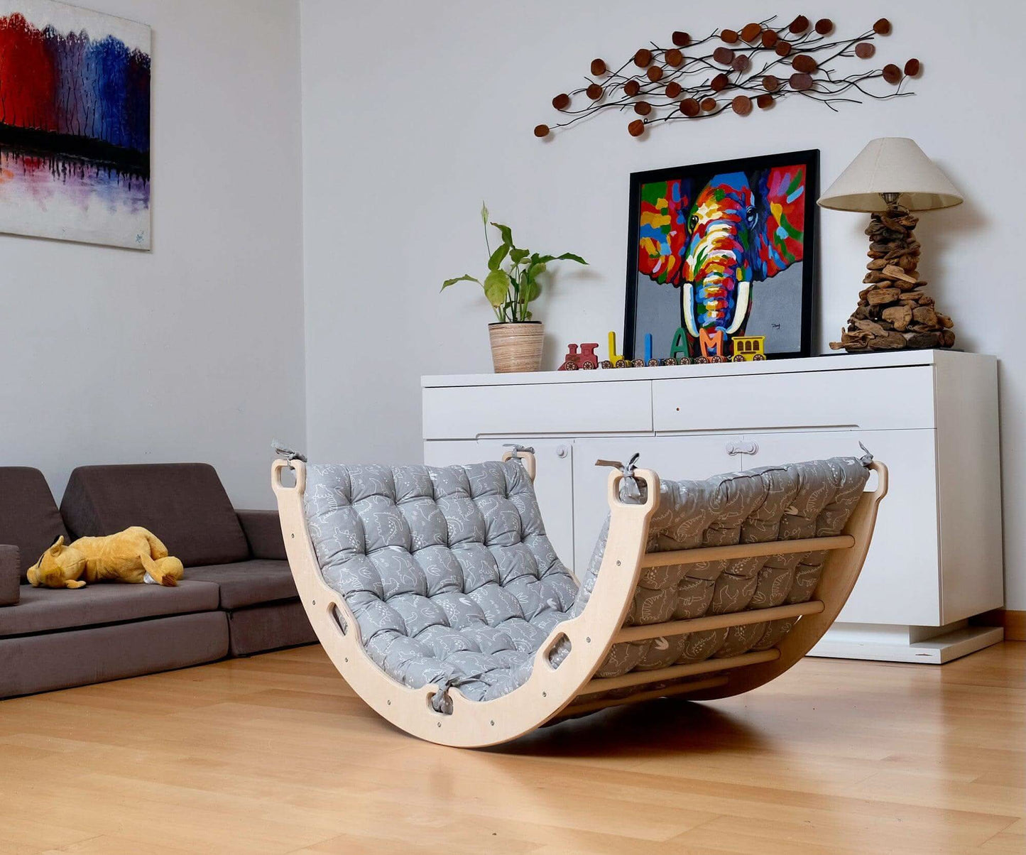 Climbing Arch / Rocker with Dinosaur Pattern Pillow